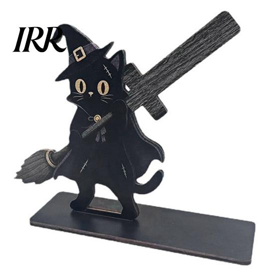 Festive Table Decor Halloween Sign, Spooky Ghost Grim Reaper Black Cat Pumpkin Scarecrow Realistic Patterns Wooden Tabletop Centerpiece for