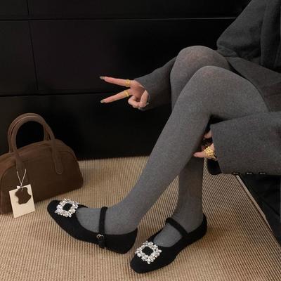 Mao Mao Schuhe dicker Absatz lässige Mary Jane Schuhe mit Temperament Herbst und Winter quadratische Spitze Rock vielseitig Strasssteine