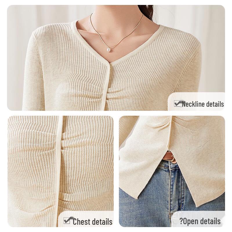 Women's V-Neck Thin Knit Top with Slit Hem