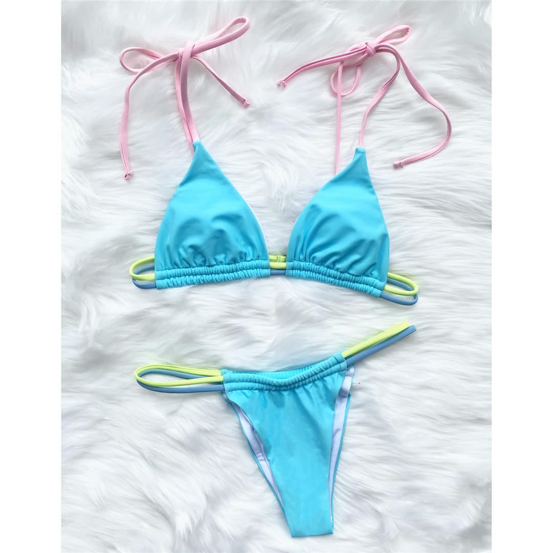 

Сексуальные микро стринги неоновые бикини женский купальник женский купальник из двух частей комплект бикини с высоким вырезом купальный костюм купальный костюм для плавания L небесно-голубой
