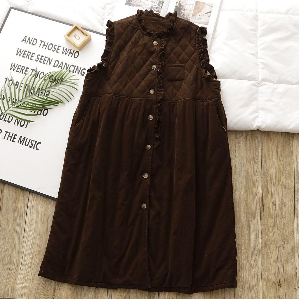 Women's Retro Forest-Style Sleeveless Corduroy Maxi Dress