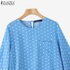 ZANZEA Women Casual Round Neck 3/4 Sleeve Polka Dot Print Loose Blouse