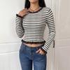 2026 Autumn/Winter European & American Style Slim Fit Striped Color Block Long Sleeve Sweater for Women