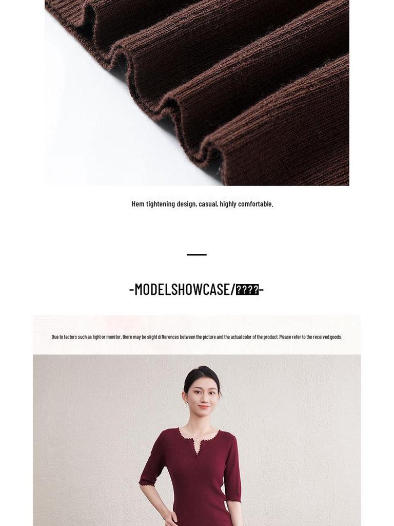 New Autumn Slim Fit V-Neck Five-Sleeve Hand-Crocheted Wool Sweater