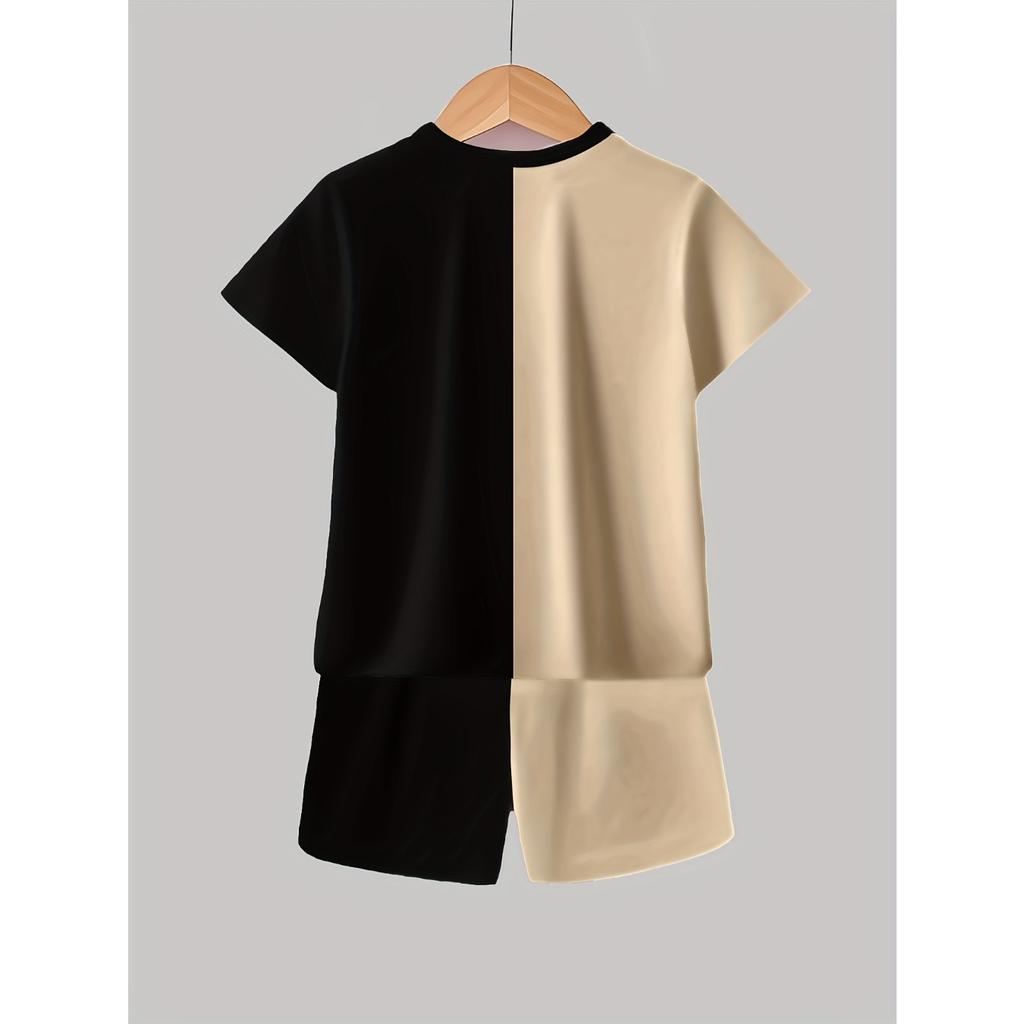 Boy Fashion 3D Printed Casual Pullover T-Shirt and Shorts Set, Outdoor T-Shirt and Shorts