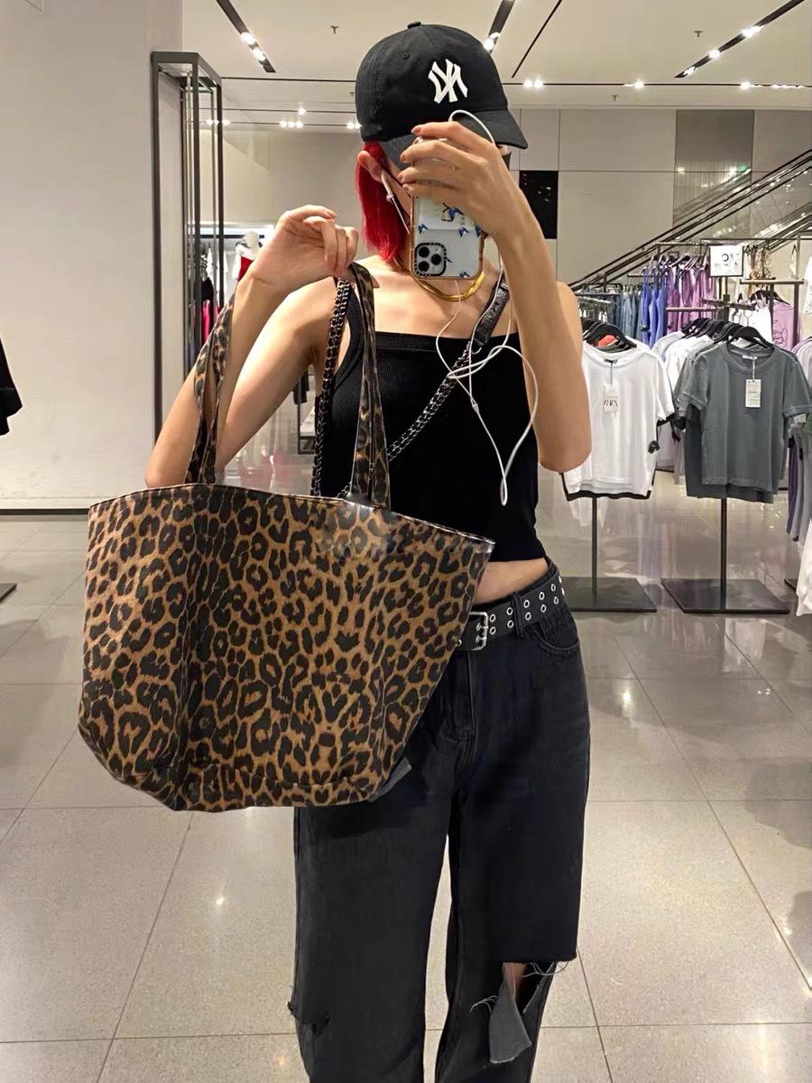 

ZA 2022 женская большая сумка через плечо из холста с леопардовым принтом цветной печати леопарда