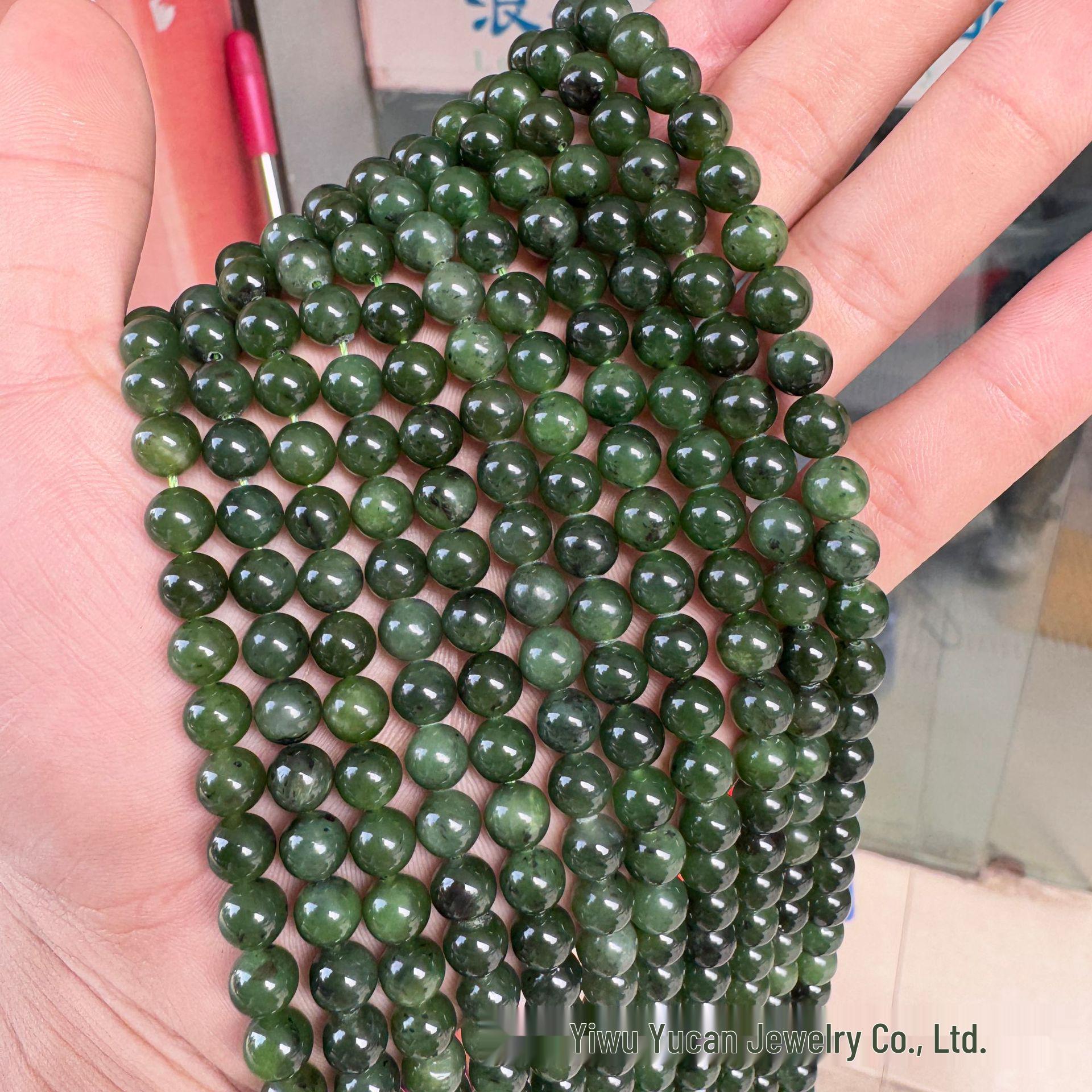 Natural Hetian Deep Green Jade Round Beads for DIY Bracelets and Necklaces 6mm (approx. 60 beads)