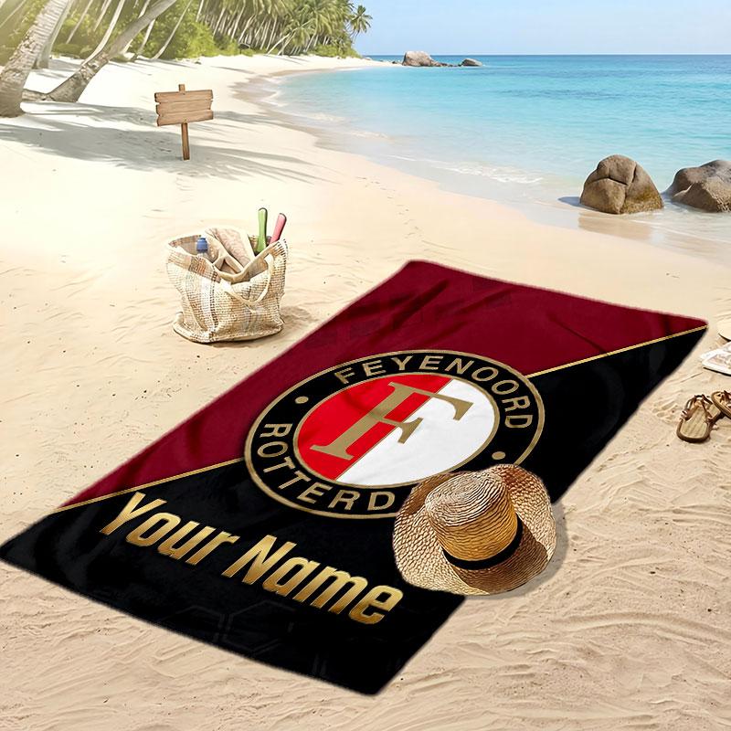 Feyenoord Personalisiertes Bedrucktes Strandtuch Fußballlogo Unterstützung Benutzerdefinierter Name Text Saugfähiges Handtuch für Sport Reisen Besonderes Geschenk