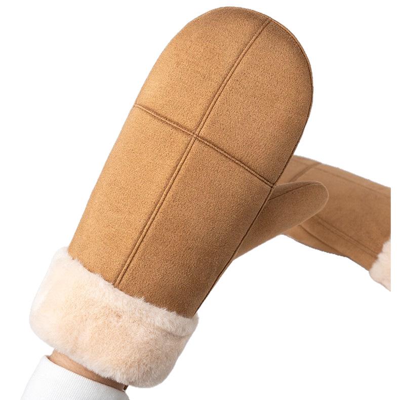Unisex Autumn/Winter Neck-Hanging Windproof Cycling Mittens, Faux Suede Plush, Warm, Cross-Stitched, Christmas Gloves.