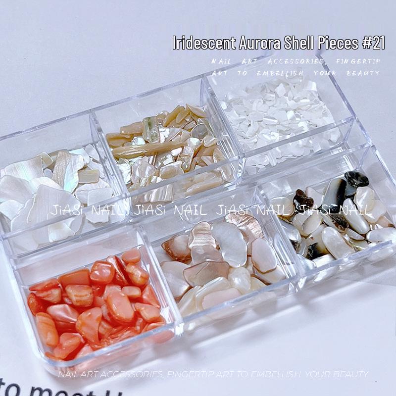 Iridescent Abalone Nail Decor: Ultra-Thin Shell Fragments in 6-Grid Box