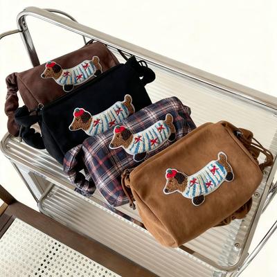 Cute Dachshund Cartoon Suede Shoulder Handbag - 2025 Niche Women's Underarm Square Bag