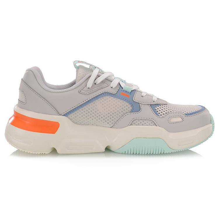 Li Ning Mark Cushioning Slip Resistant Abrasion Resistant Low top Sports Casual Shoes Women's Gray Blue AGLP048-4