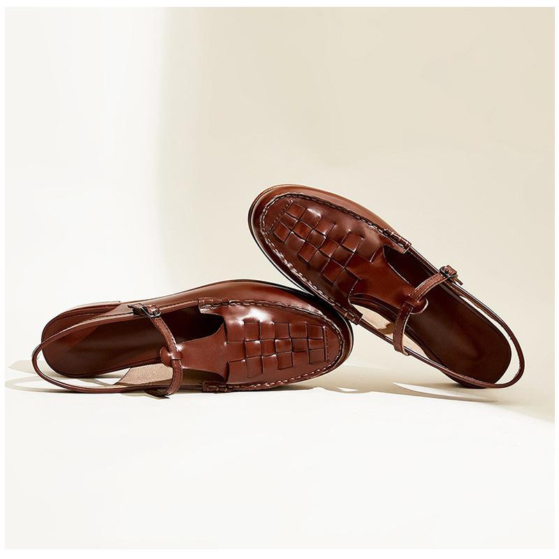 2025 New Fashion Niche Retro Hand-woven Bag Head Sandals Women's Roman Shoes Single Shoes Fisherman Shoes