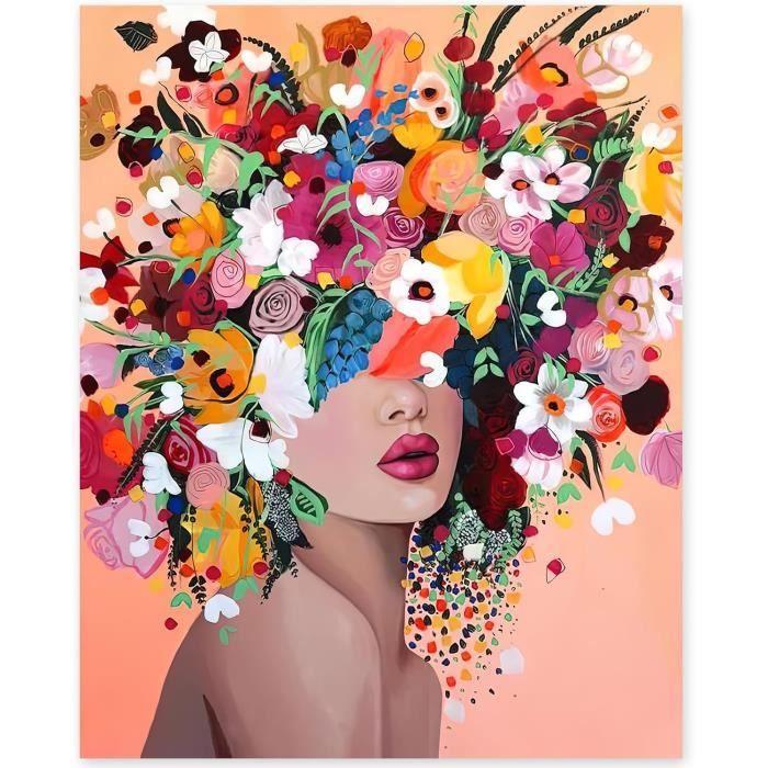 Peinture par Numéros DIY pour Adultes Enfants débutants Facile sur Toile 40×50 cm avec peintures et pinceaux,Flower Girl sans Cad