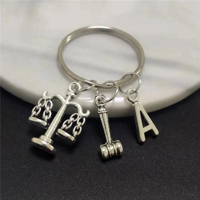 26 Letters Justice Scale Hammer Key Chain Judge Justice Keychain Lawyer Keyring Birthday Gifts