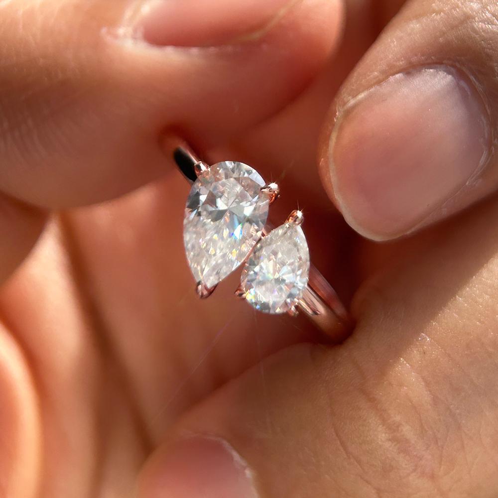1.5cttw Double Pear Cut Moissanite Diamond Ring for Women Two Stone Toi Et Moi Wedding Bands 925 Silver Gold Plated Jewelry