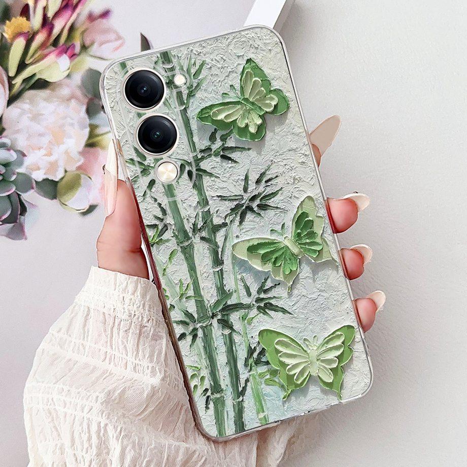 For Vivo Y29s Y29 4G 5G / Vivo Y04 4G Back Cover Girly Fashion Flower Butterfly Painting Case Soft TPU Clear Slim Silicone Funda