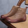 2023 Fall/Winter Retro Women's Round Toe Cowhide Boots - Warm, Velvet-Lined, Flat Sole, XL Size