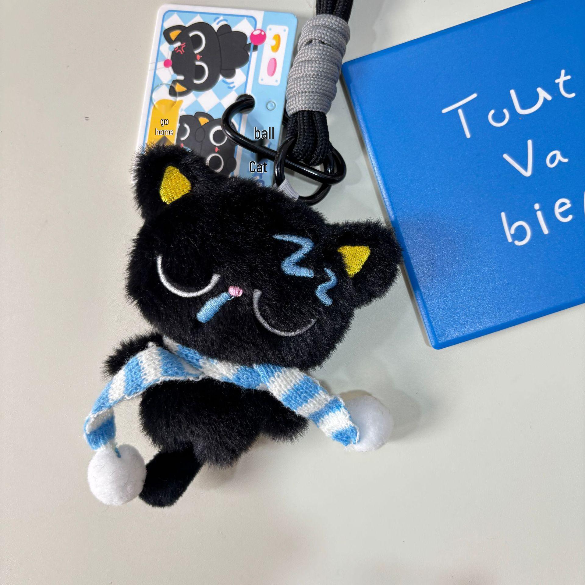 Очаровательный Черный Кот Плюшевая Подвеска Брелок и Украшение для Шнурка 3cm