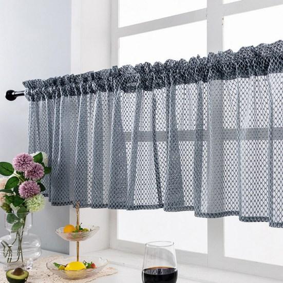 Yousheng Short Curtain Wear Rod Style Scratch-Proof Wrinkle-resistant Non-fading Tear-Resistant Rhombus Lace Mesh Short Curtain for Cafe