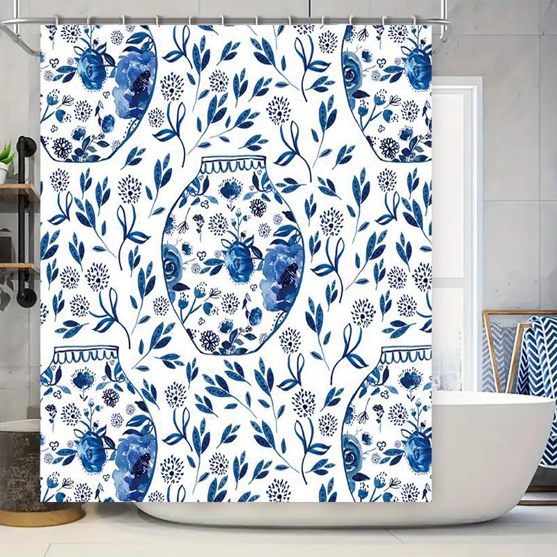 

Синий Цветок Занавеска для Душа Водонепроницаемый Декор для Ванной Роскошная 3D Печать Нескользящий Набор Ковриков для Ванной Синий Белый Цветочный Принт Занавеска для Душа 90x180cm