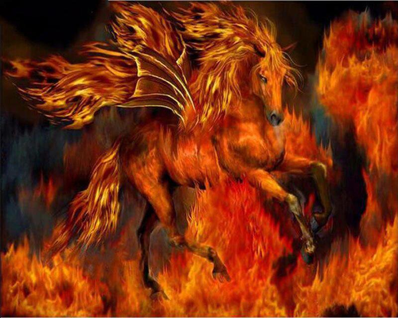 מקדחה מלאה ציור יהלומי מרובע חלום מנגרובים נוף תמונה של יהלומי ריינסטון רקמת זאב סוס בעל חיים תפר צלב דקור לבית