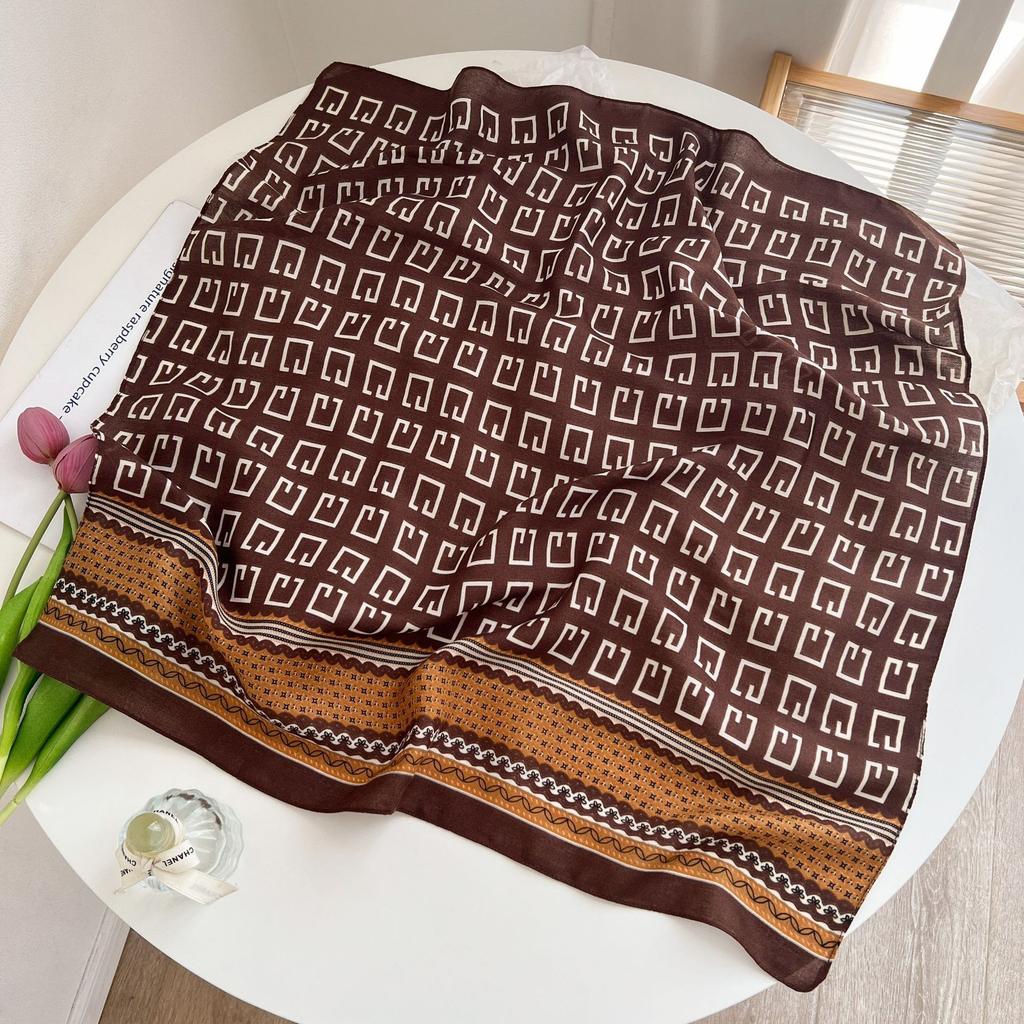 Old Money Wind Cashew Flower Cotton Brown Small Square Scarf Silk Scarf Scarf Shirt Shawl Hair Band Belt Scarf