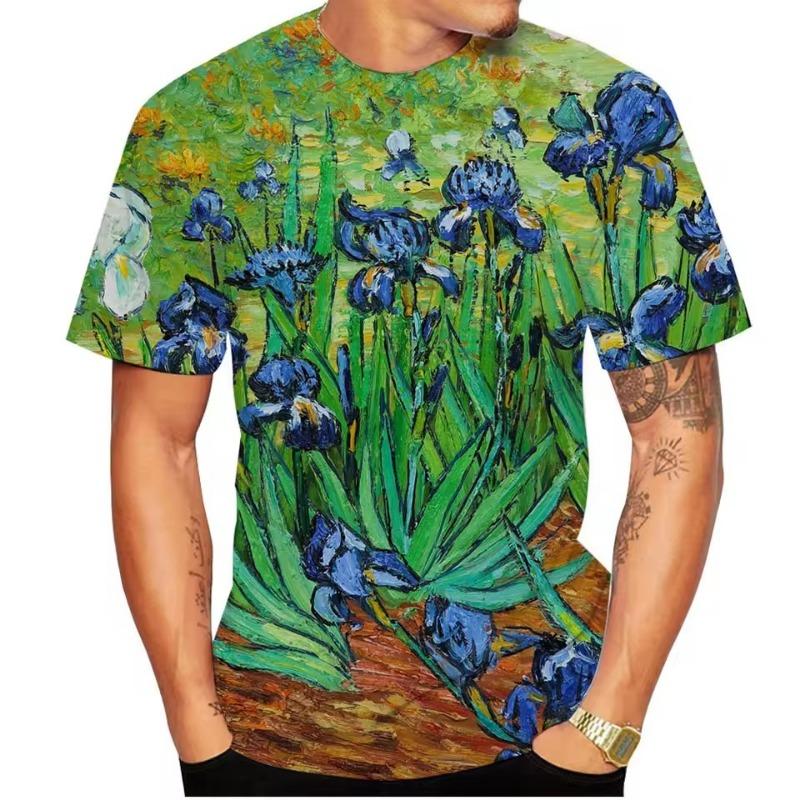 Van Gogh Umělecká Trička Květinový Květinový 3D Potisk Pánské Streetwear Tričko s Krátkým Rukávem Nadměrné Harajuku Pánské Topy Trička Oblečení