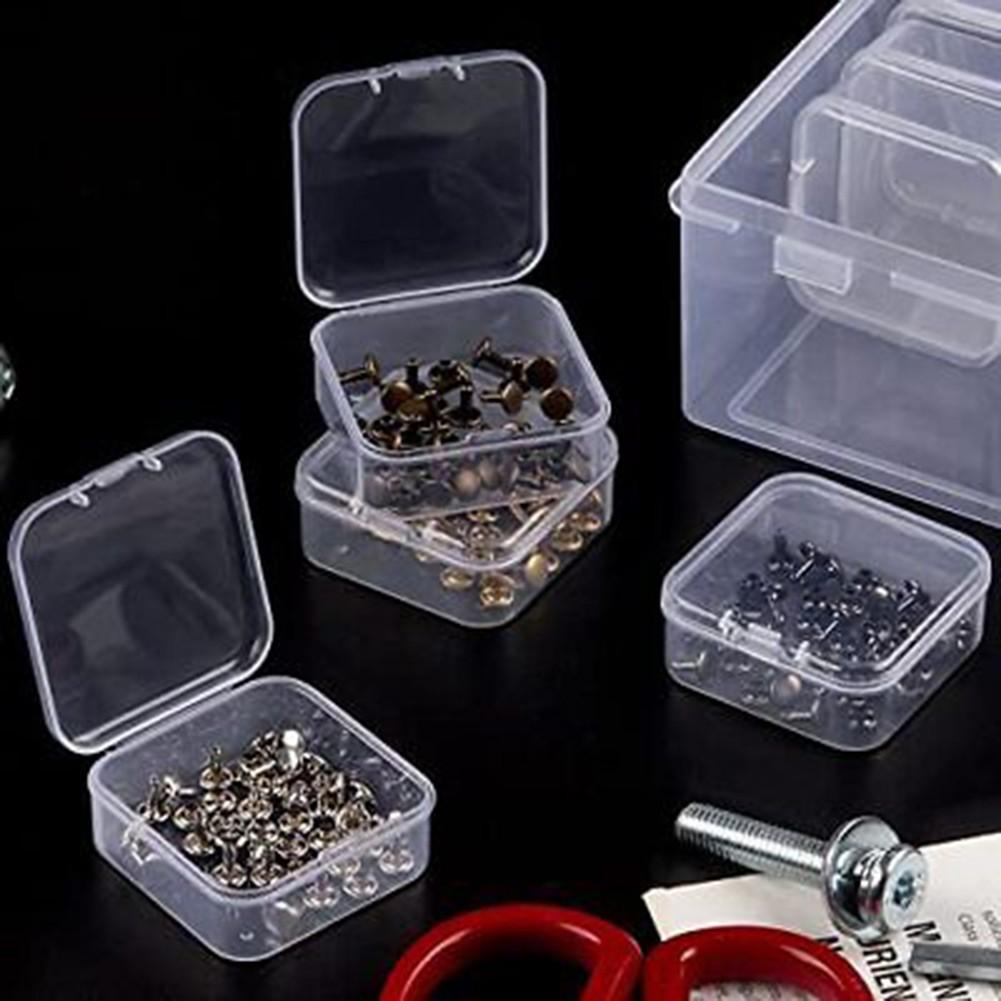 14Pcs Small Plastic Storage Box with Hinged Lids - Clear Bead Organizer