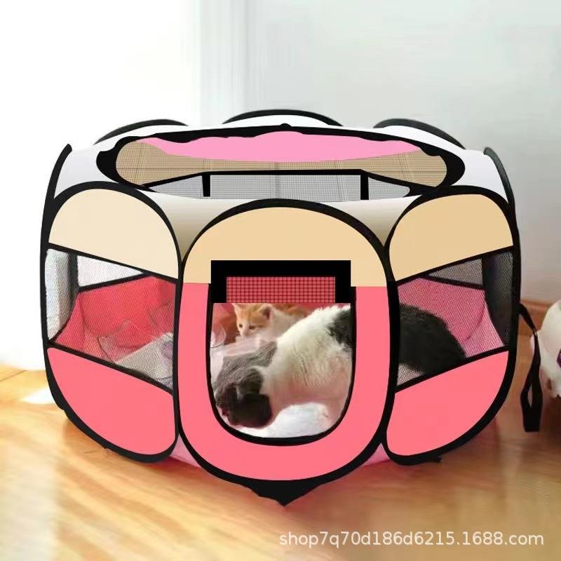 Octagonal Pet Playpen: Folding Cage & Bed for Cats and Dogs