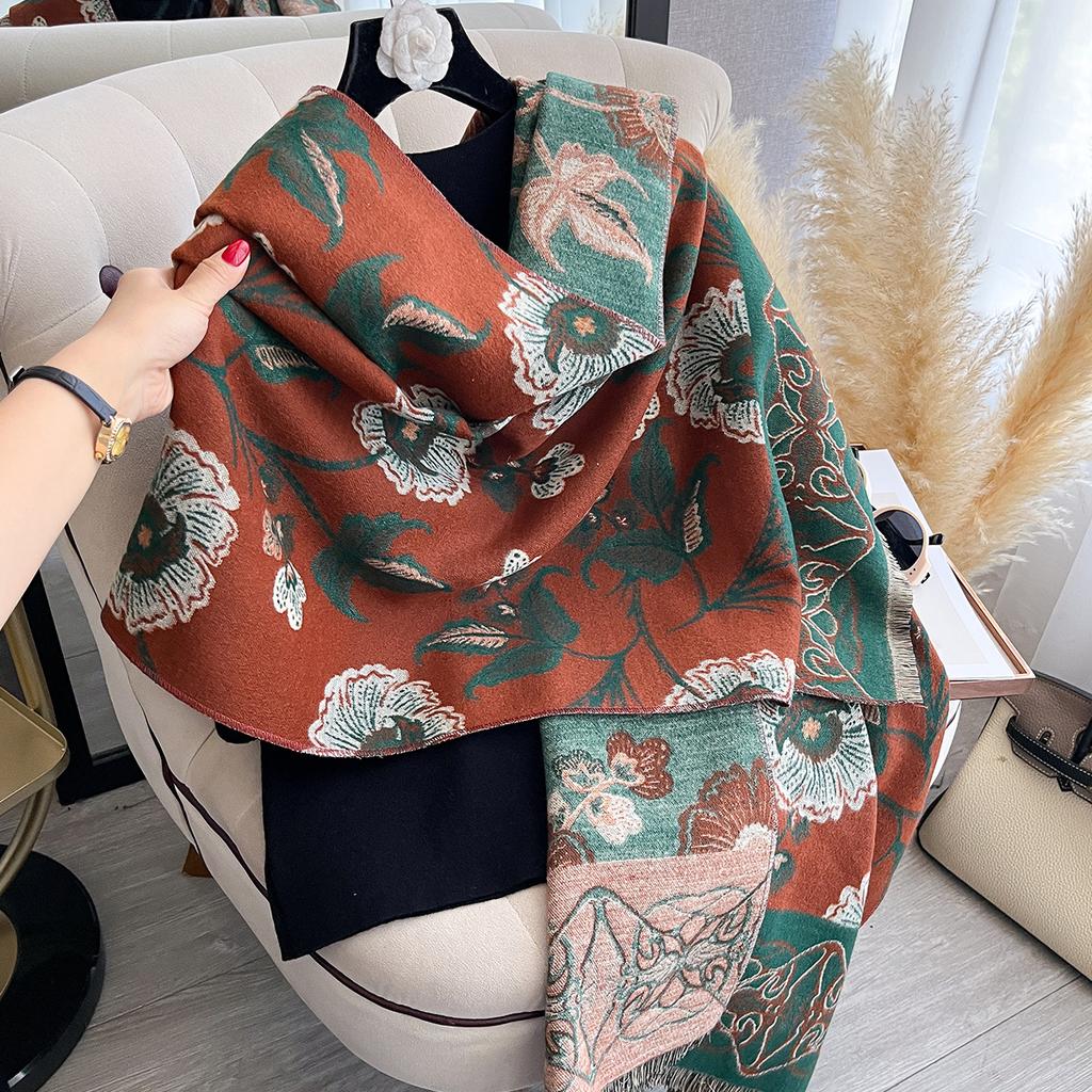 Luxury   Women Soft Winter Cashmere Scarf Fashion Flowers Warm Shawl And Wrap Bandana Pashmina Female Scarves