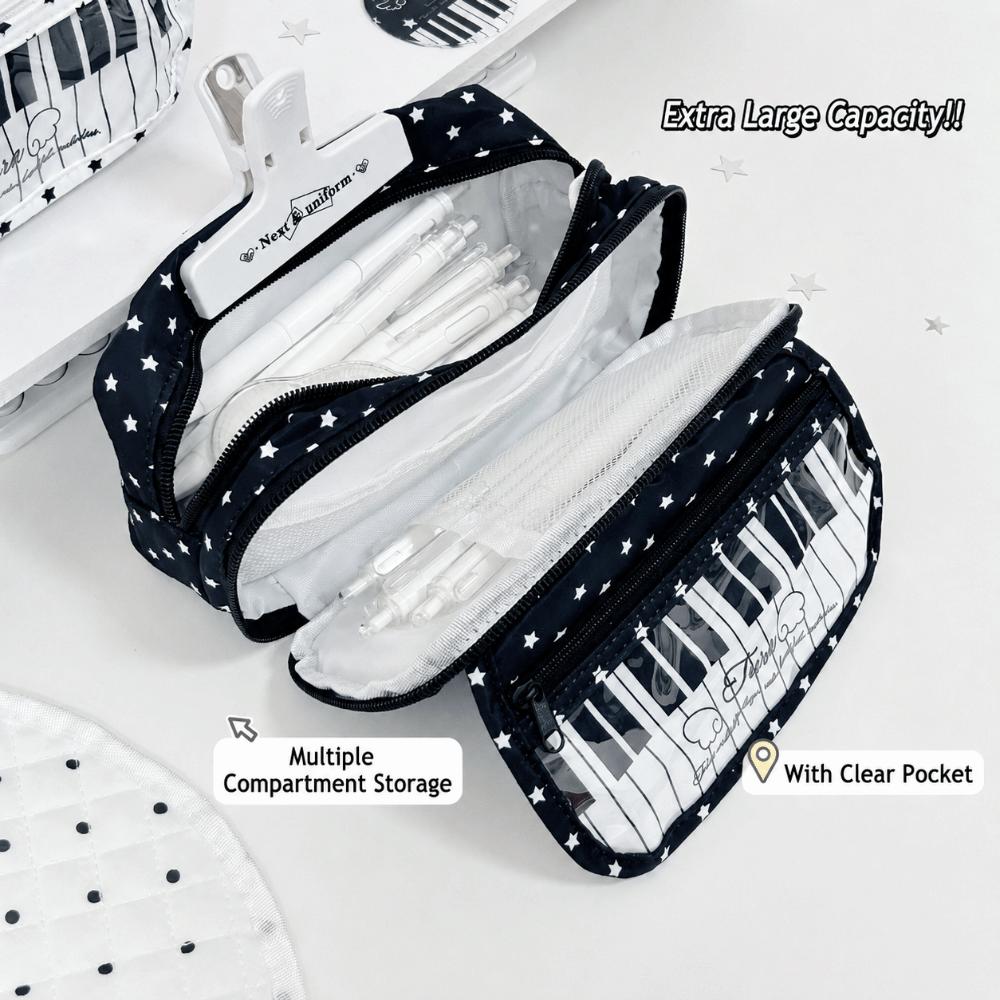 Star Piano Keyboard Print Pen Bag Multi-Layer Stationery Pouch Pencil Pouch School Supplies