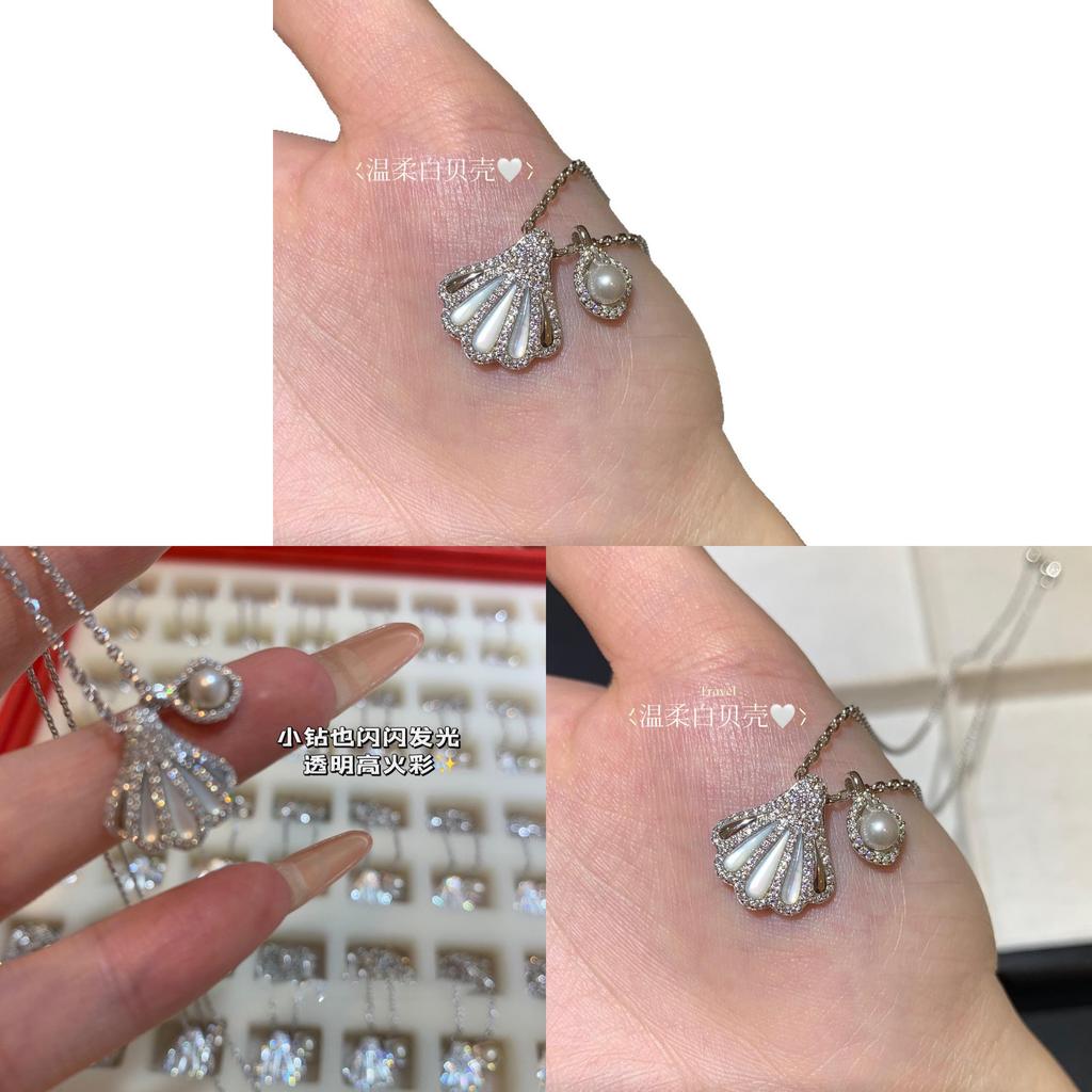 Womens Artificial Pearl And Shell Pendant Necklace With Rhinestones For Office And Casual Wear