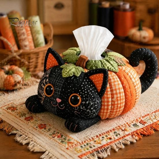 Kreatives Halloween-Geschenk für sie Taschentuchbox DIY Nähset, Thema, Patchwork-Stoffhandwerk Vampir Fledermaus Set, Handarbeit Gesteppte Hülle, Zuhause Und