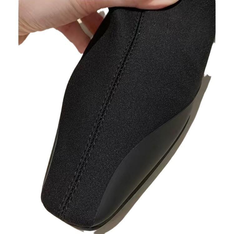 Fårskinn Druvmamma Samma Fyrkantig Tå Höga Stövlar Dam Ridstövlar Platt Botten Stövlar Elastiska Stövlar Sockstövlar Staplade Stövlar