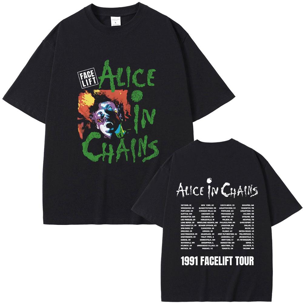 Rock Band Alice in Chains Face Lift Tour 1991 T-Shirt Unisex Damen Punk Lässig Oversized T-Shirt Tops Herren Mode Reine Baumwolle T-Shirts