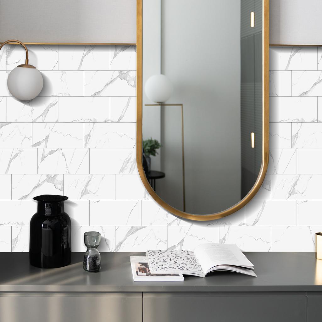 16pc of Marble Tiles Pasted On Kitchen Bathroom Three-Dimensional Thickened Foam Wallpaper Self-Adhesive Waterproof Wall Sticker
