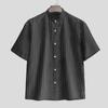 INCERUN Men Short Sleeve Henley Shirt Striped Loose Casual Tops