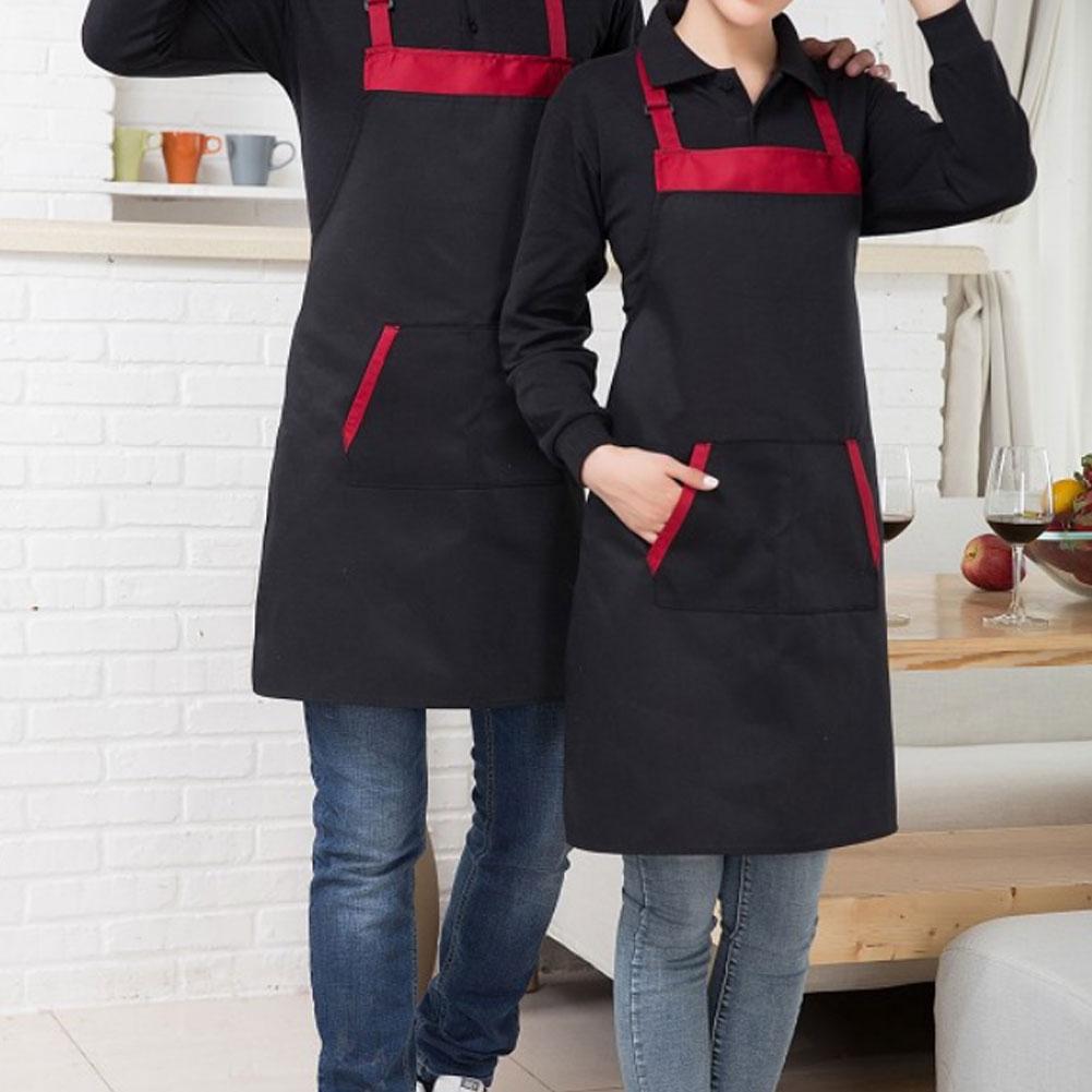 77x62cm Comfortable Waterproof Kitchen Cooking Apron Working Apron with Pockets for Hotel HomeBlack