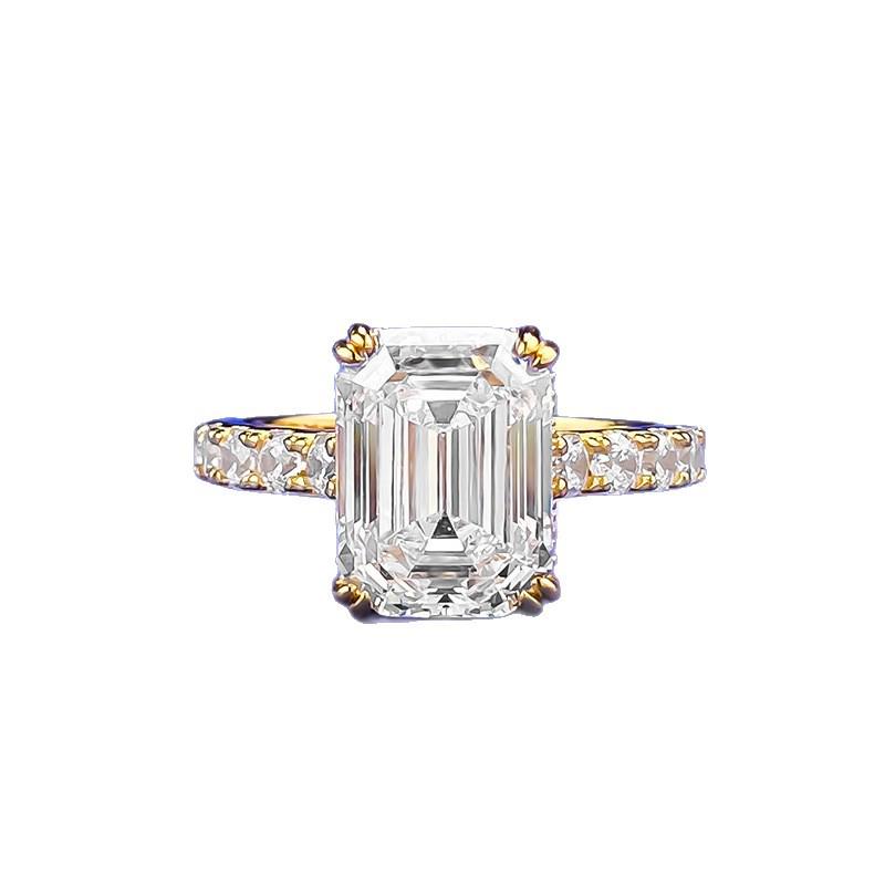 Mooijing S925 Silver Rock Candy Ring with 9x12mm Rectangular White Diamond - Trendy European & American Style