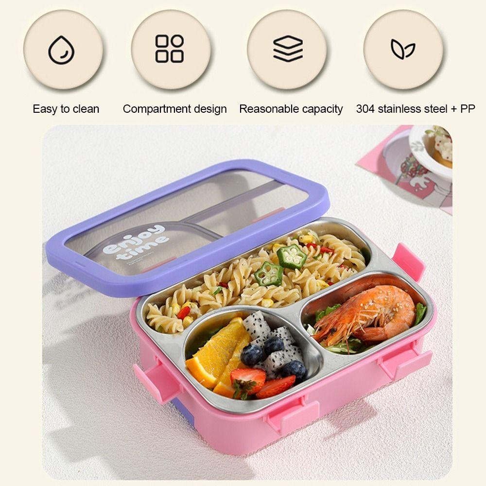 304 Stainless Steel Thermal Lunch Box 3 Compartments Bento Lunch Box School Use
