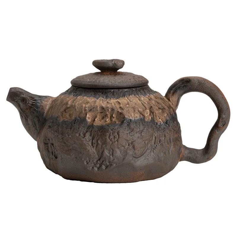 Japanese Gilding Iron Glaze Dry Handle Pot Ancient Morning Burning Handmade Pottery Teapot Small Size Tea Maker Tea Kettle