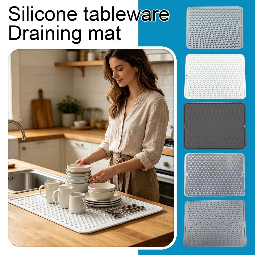 Large Silicone Drying Mat Flexible Thin Design Kitchen Dish Rack Protector Non Slip Heat Resistant Surface for Utensils Glassware and Plates
