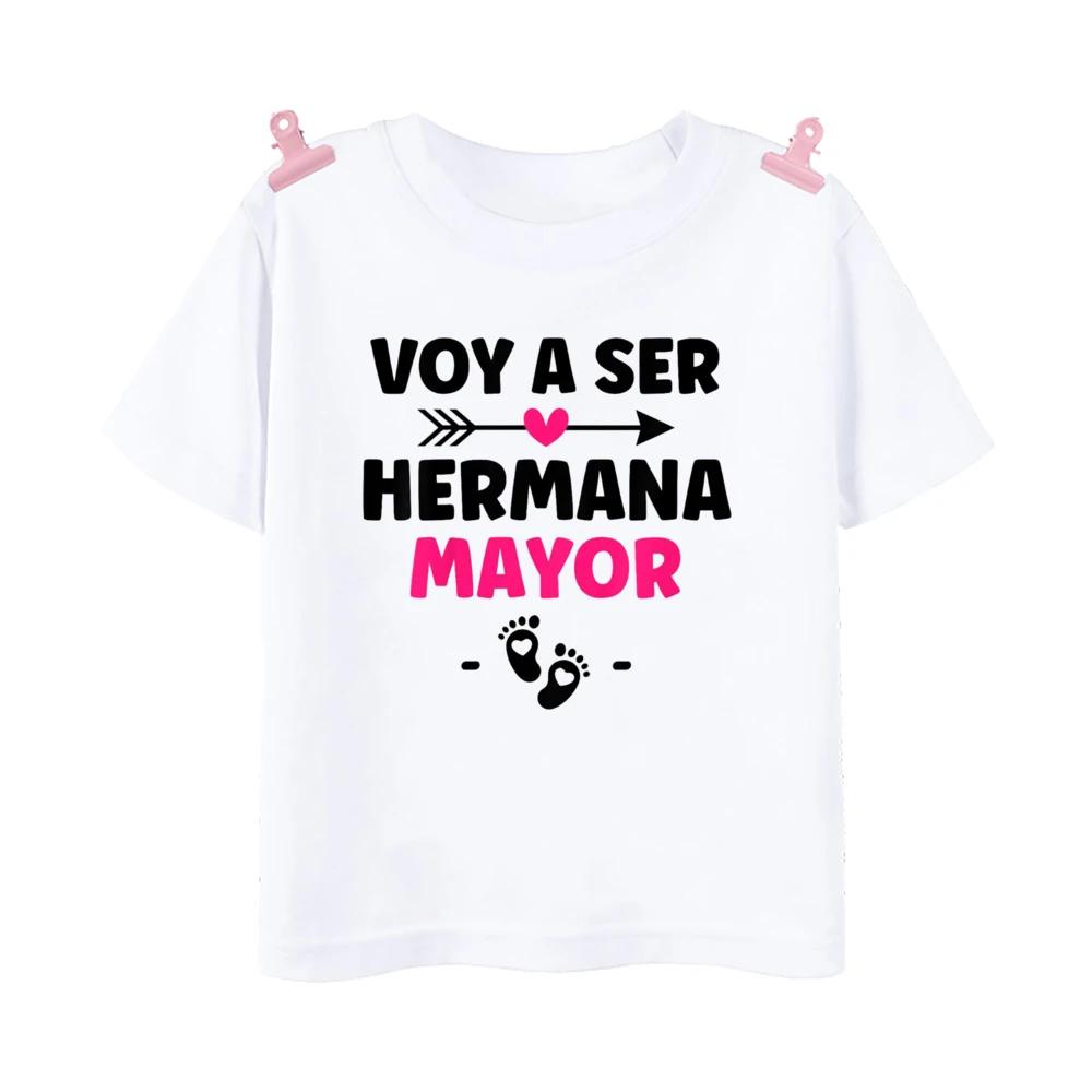I Will Become The Best Sister in The World Kids Shirt Baby Announcement Tshirt Spanish Print Girls Tops Child Short Sleeve Tee