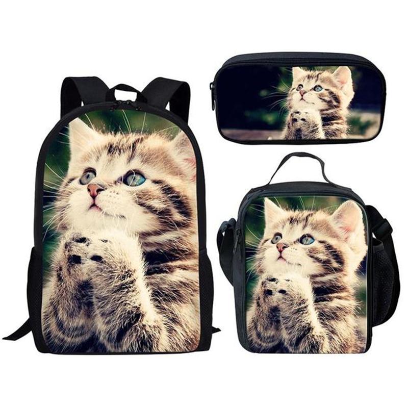 Classico Popolare Novità Divertente Gattino Gatto Stampa 3D 3pz/Set pupilla Zaini Scolastici Zaino Daypack per Laptop Borsa Pranzo Astuccio