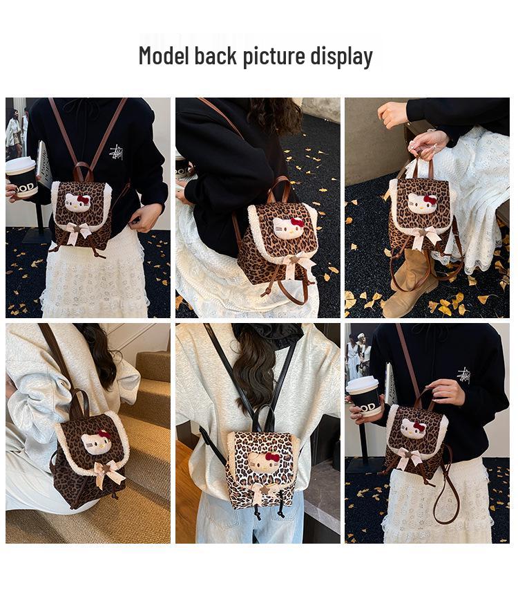 Children's Retro Leopard Print Cartoon Backpack for Girls 2025 - Cute Kitten Design Small Backpack