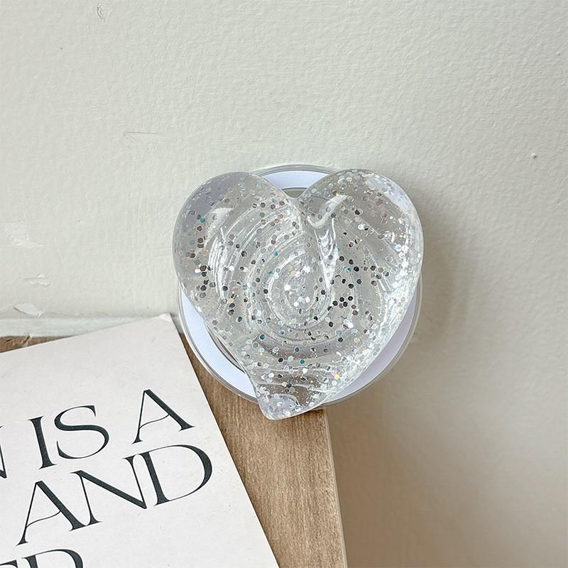 Solid Color Glitter Heart-shaped 3D Phone Airbag Holder Magnetic Suction Suitable Magsafe Creative Ring Wholesale Cross-border