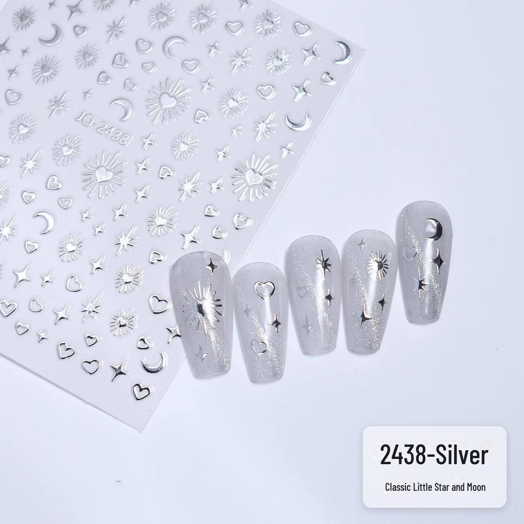 "Bohemian Silver Star & Moon Nail Sticker Set"