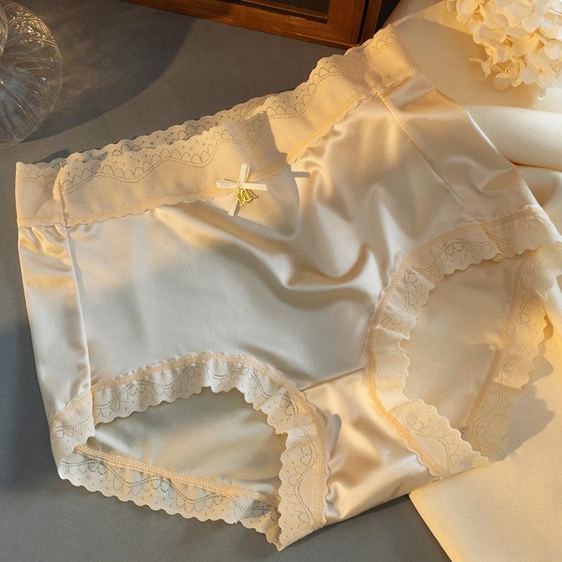 

Роскошные трусики из ледяного шелка без следов, женское нижнее белье, сексуальные треугольные трусики из шелкового шелка большого размера с кружевными краями L телесный