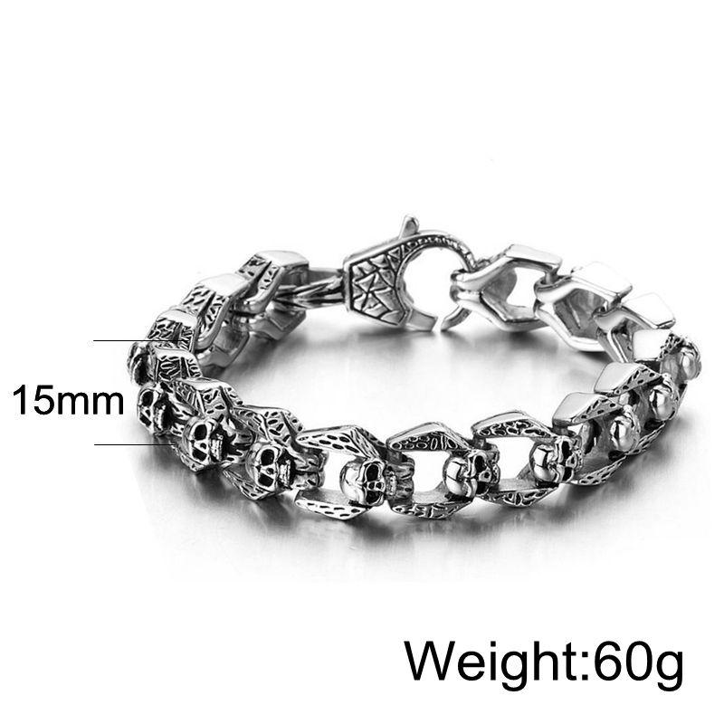 Stainless Steel Vintage Punk Skull Bracelet Men's Cruz Charm Bracelet Heavy Chunky Bangle Jewelry Accessories